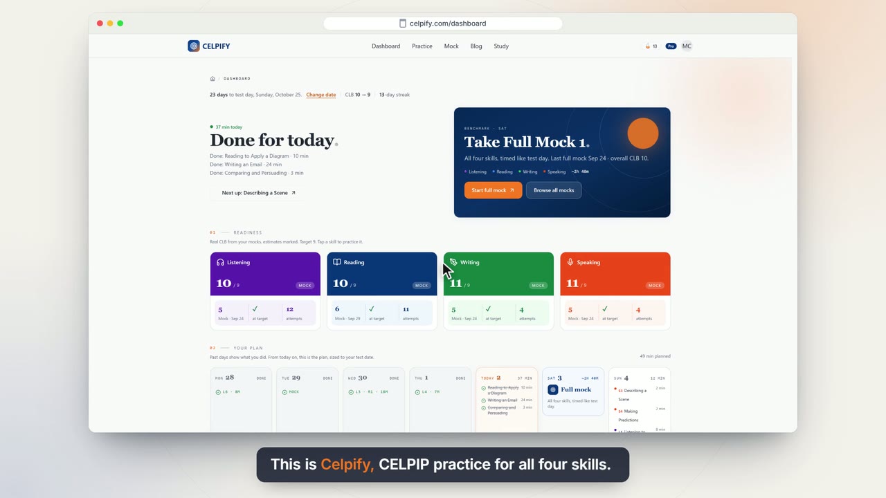 The Celpify dashboard, the first scene of the overview video